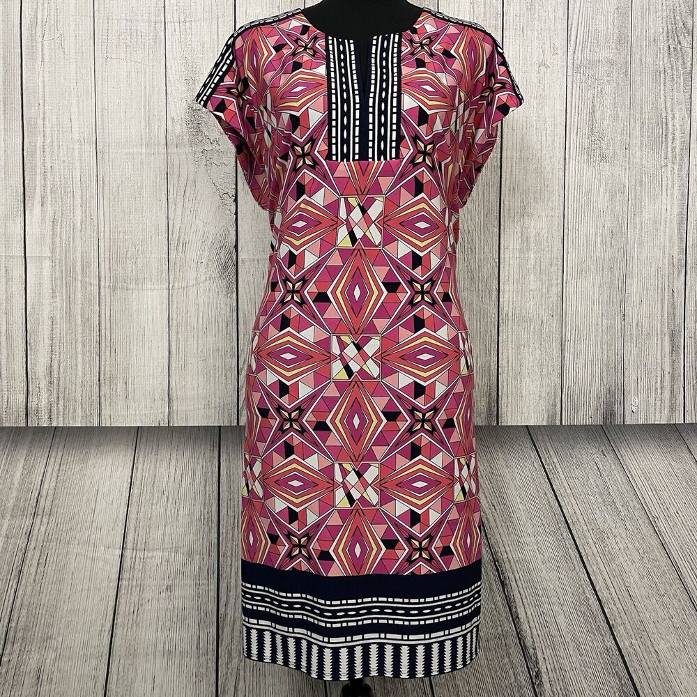 Laundry by Shelli Segal Women's Medium Pink Geometric Short Sleeve Shift Dress